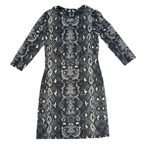 J.McLaughlin Women Sheath Dress Gray Snakeskin Print 3/4 Sleeve Catalina Cloth M